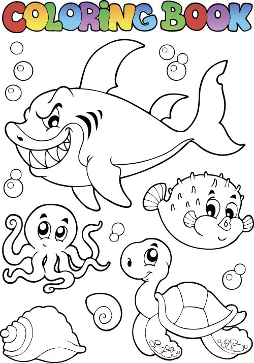 Coloring picture sea world vector template 14  