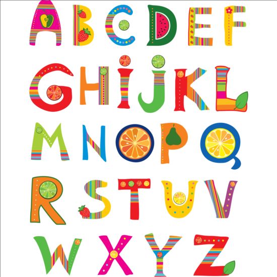 Cute fruits alphabet vector 01  