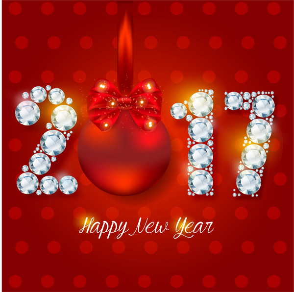 Diamond 2017 new year design with red background vector  