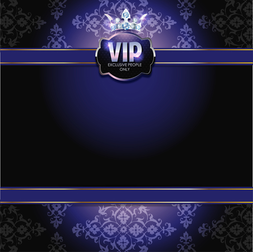 Diamond crown with dark blue VIP invitation card vector 05  