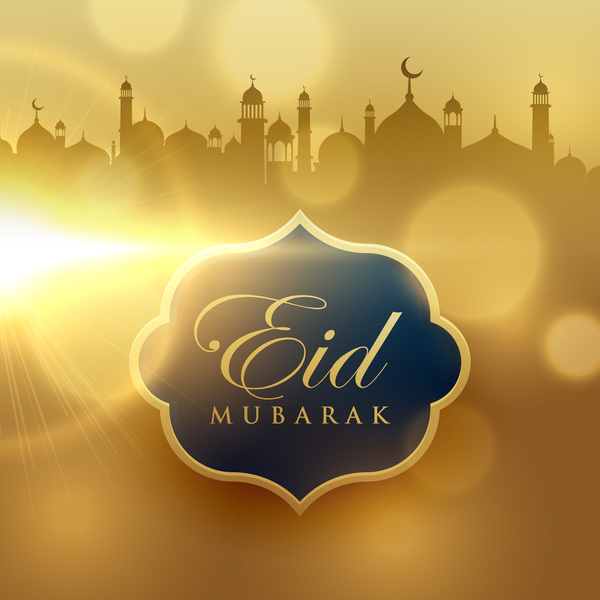 Eid mubarak with blurs background vector 04  