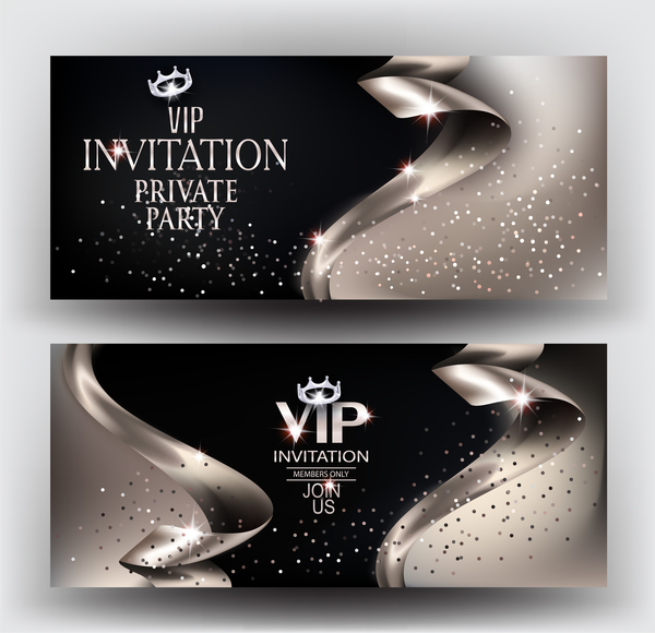 Carte d'invitation VIP élégant avec des rubans d'or vector 03  