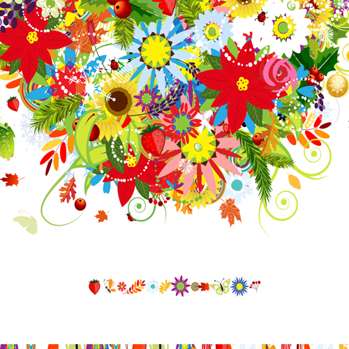 Colorful flowers design elements vector 05  