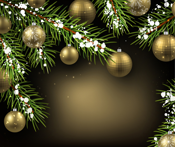 ゴールド新年の背景ベクトルと金色のクリスマスボール  