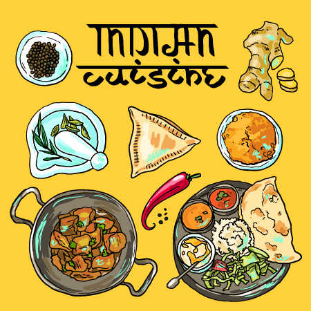 Hand drawn Indian food elements vector 01  