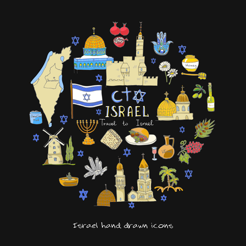 Hand drawn Israel travel elements vector 03  