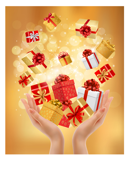 Hands and gift boxes background vector  