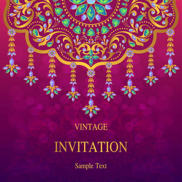 インドスタイルのヴィンテージ招待カードベクトルテンプレート01  