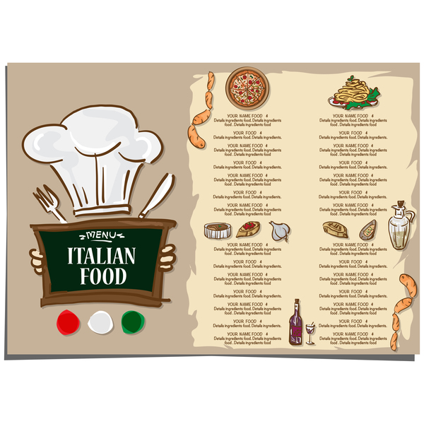 Italienisches Lebensmittelmenü-Schablonenvektordesign 07  