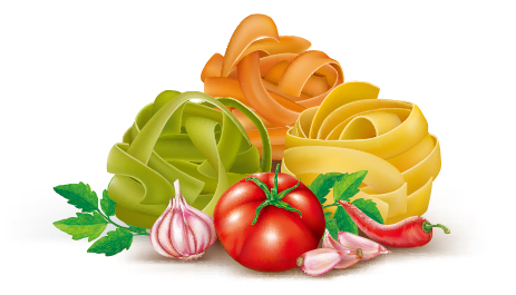 Italian pasta with vegetables design vector 04  