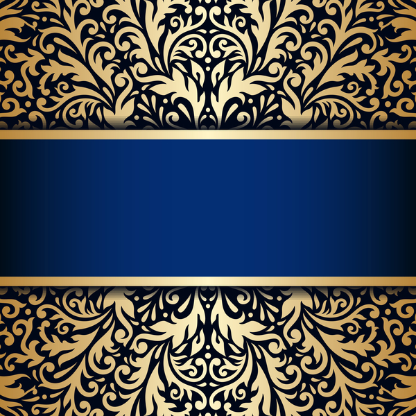 Luxury blue background with ornament gold vector 11  