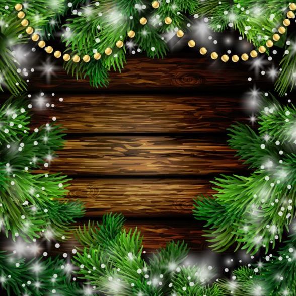 Merry christmas greeting card with wood background vector 13  