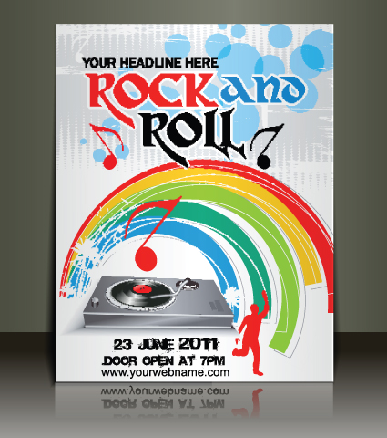 Creative Music flyer Rock and Roll design vector 03  