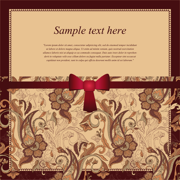 Ornate retro card with ribbon bow vector  