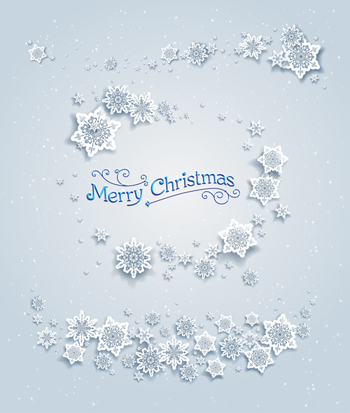 Paper snowflake with white christmas cards vector 04  