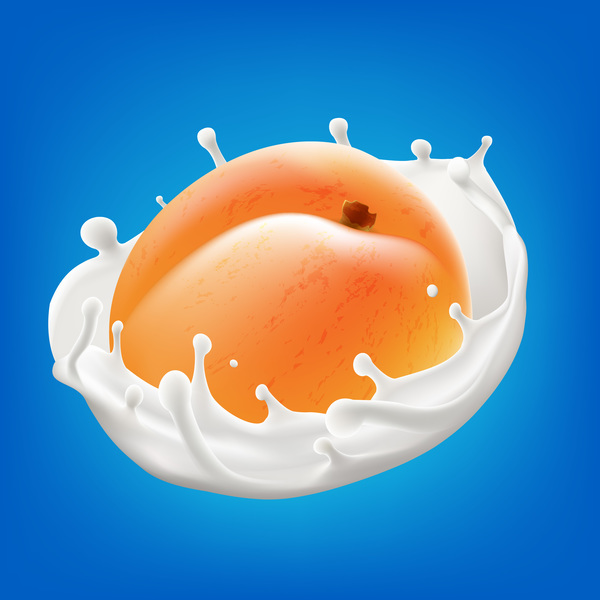 Peach avec illustration vectorielle de lait splash  