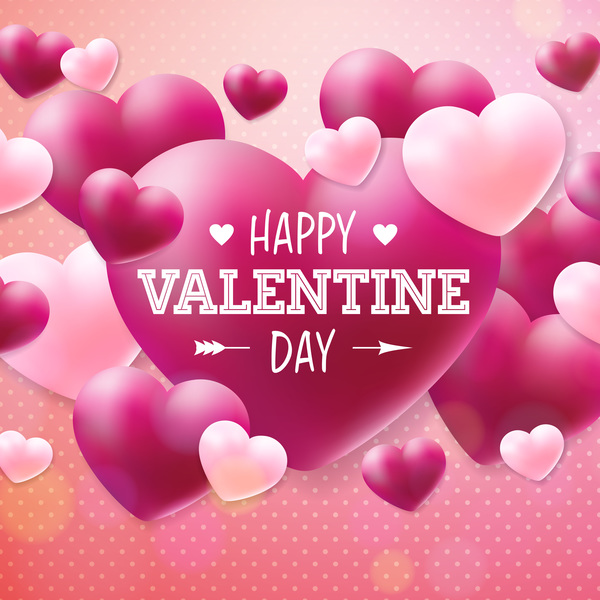 Pink with red heart shape valentine card template vector  