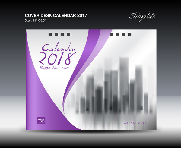 紫色のカバーデスクカレンダー2018ベクトル材料09  