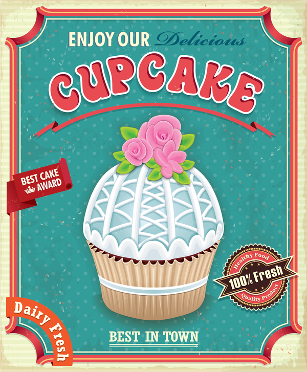 Retro Cupcake Poster Vorlage Vektor Material  