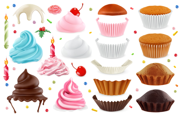Set of cupcakes maker design elements vectors  