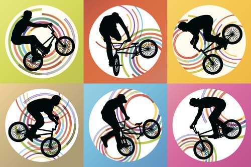 Set of extreme bikers vector silhouettes 03  