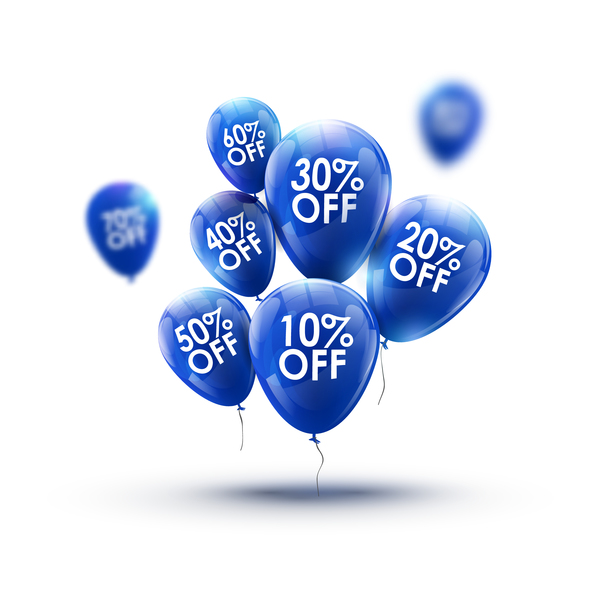Shiny blue balloon with discount vector  