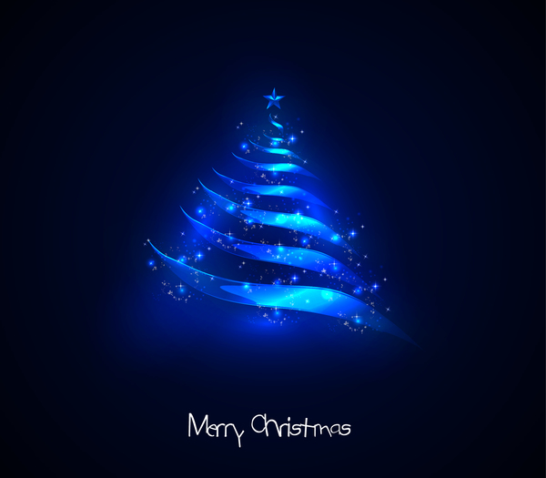 Shiny blue christmas tree with blue background vector 01  