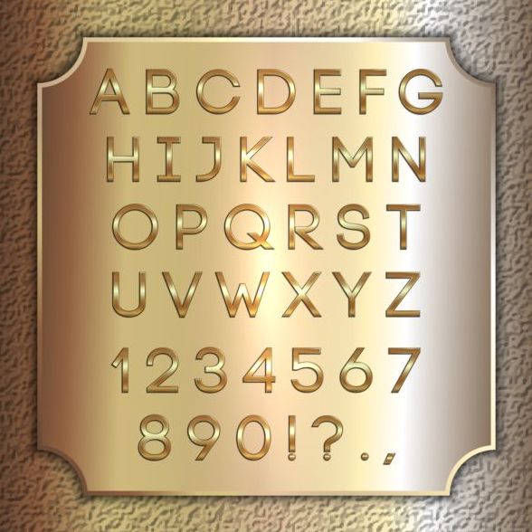 Glänzende goldene Schrift Alphabet mit Nummer Vector 06  