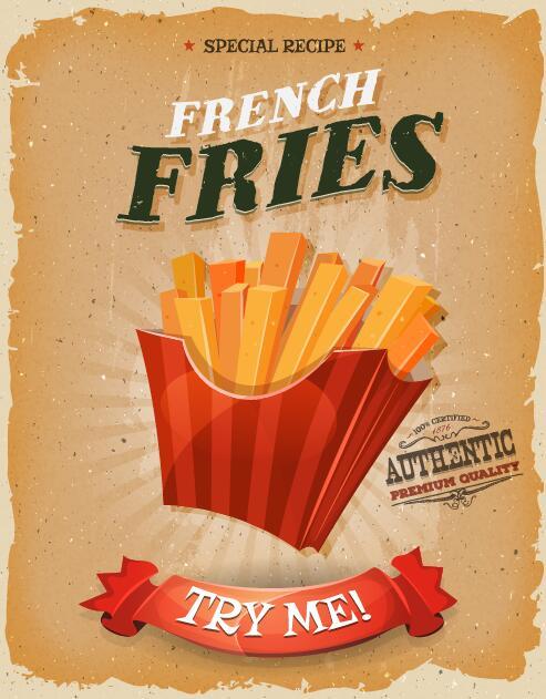 Snack affiche français frites rétro vector  