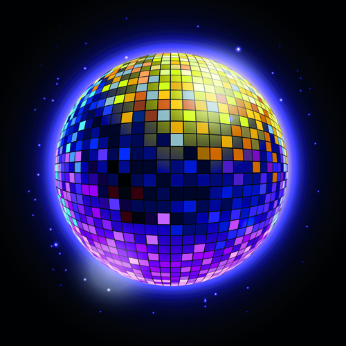 Sparkling disco neon light ball background vector 01  