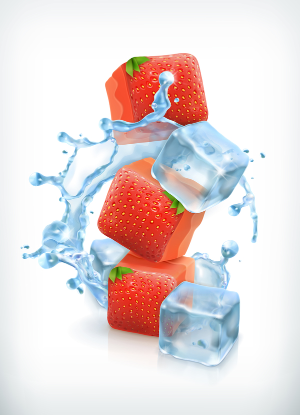 イチゴのアイス キューブと水スプラッシュ ベクトル  