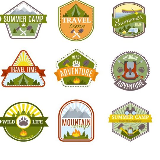 Summer camp vintage labels vector  