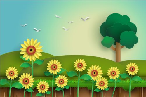Sunflower with tree vector material  