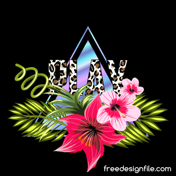 Tropische Blumen mit Dreieck und schwarzem Hintergrund Vektor 04  