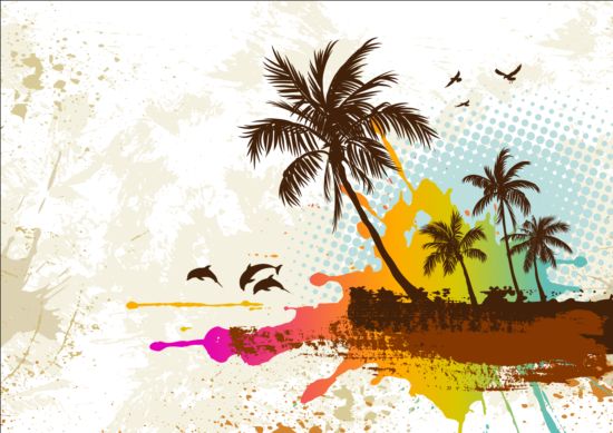 Tropische zomer Palm met grunge achtergrond vector 02  