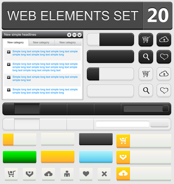 Web-Elemente mit Knopf-Vektormaterial Set 13  
