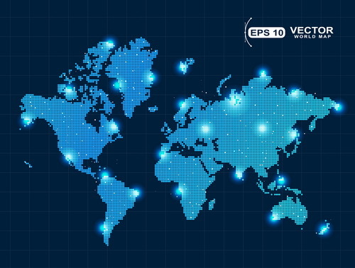 Carte du monde avec vecteur de point lumineux  