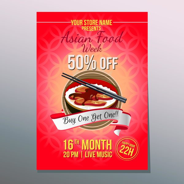 asiatisches Essen Woche Poster Vektor  