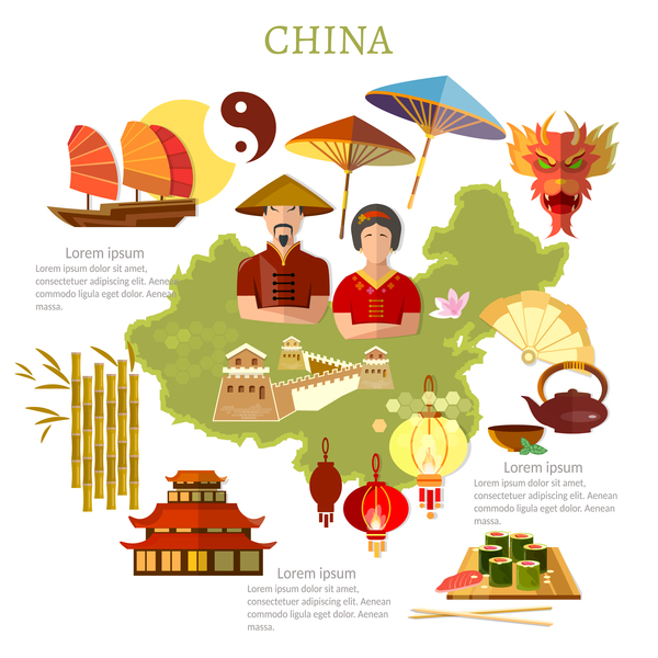 文化デザインベクトルと中国旅行  