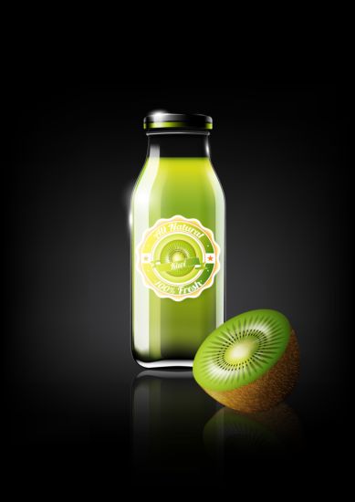 Kiwi juice och glas flaska vektor  