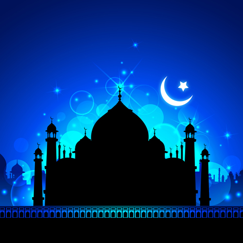 Mosque night backgrounds vector 01  
