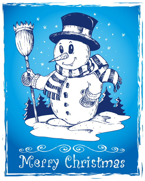 Cute Xmas Snowman design elements vector set 02  