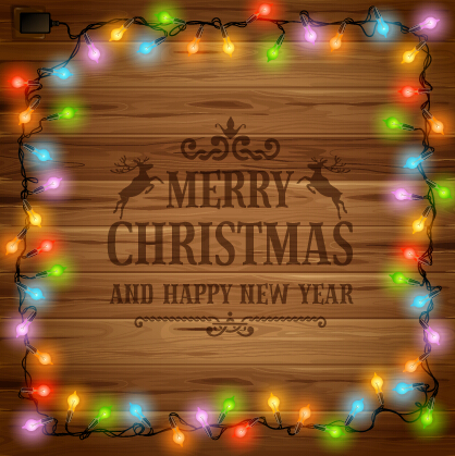 2015 christmas light frame and wooden background 01  