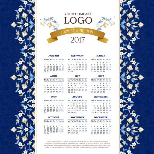 2017 calendari con vettore di fiori  