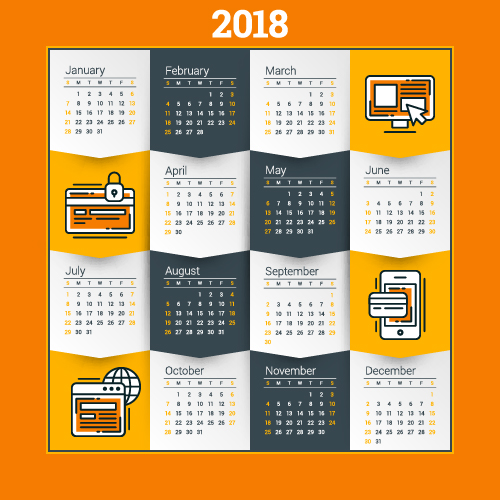 2018 Business Kalender Vorlage Vektoren 01  