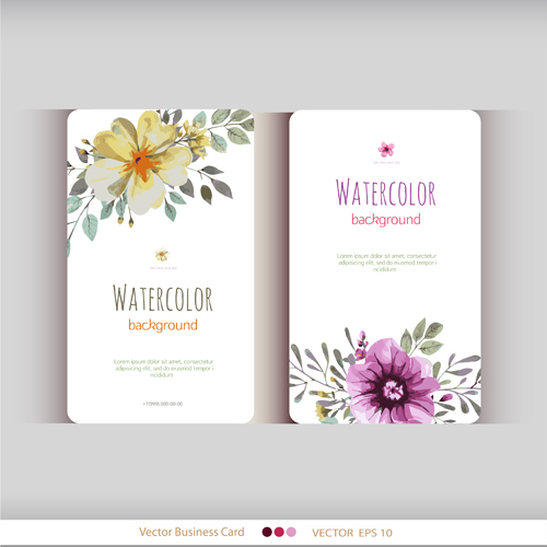 Beautiful watercolor flower business cards vector set 15  