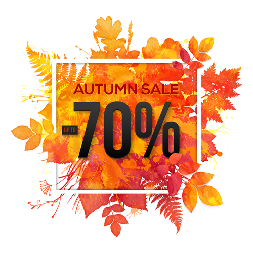 Big autumn sale with maple leaves background vector 03  
