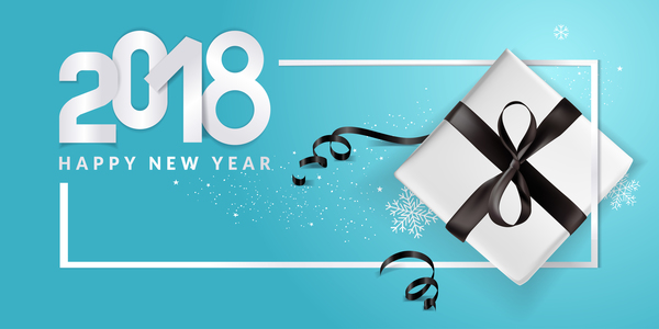 Blauer Hintergrund des neuen Jahres 2018 mit Geschenkvektor 09  