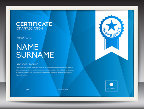 Blue certificat template layout design vecteur 04  