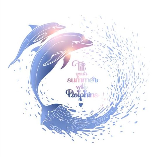 Blue dolphin with summer background vector 04  